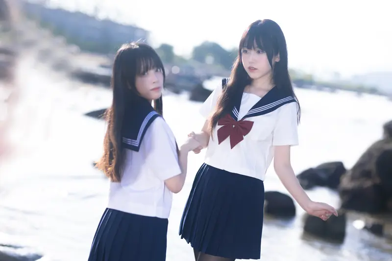 不呆猫 NO.043 &三無人型 水手服百合黑丝 – 009.webp