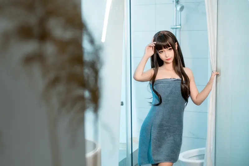 蠢沫沫 NO.163 沫沫真爱版 灰浴巾 – 003.webp