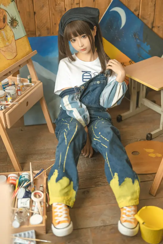蠢沫沫 NO.183 画室背带裤-绅士版 – 001.webp