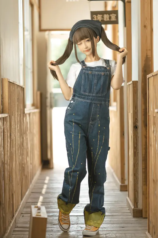 蠢沫沫 NO.183 画室背带裤-绅士版 – 006.webp