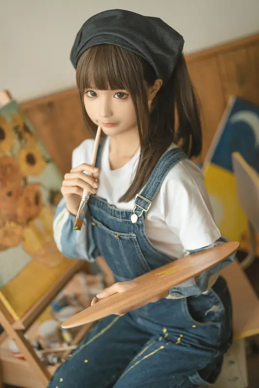 蠢沫沫 NO.183 画室背带裤-绅士版 – 036.webp