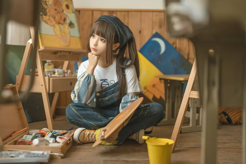 蠢沫沫 NO.183 画室背带裤-绅士版 – 042.webp