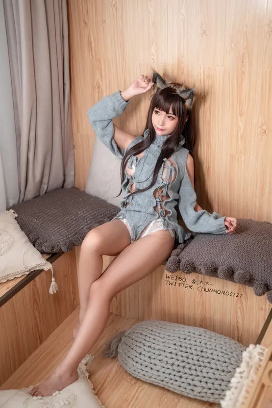 蠢沫沫 NO.88 灰露背毛衣 – 003.webp